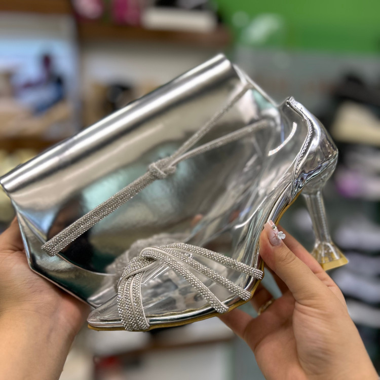 خرید ست کیف و کفش مجلسی طلقی نقره ای