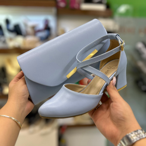 خرید ست کیف و کفش زنانه مجلسی آبی اسمانی