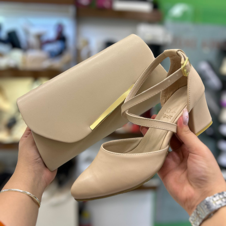 خرید ست کیف و کفش زنانه پاشنه دار کرم