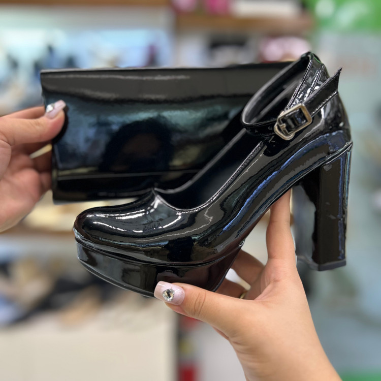 قیمت ست کیف و کفش ورنی پاشنه پهن