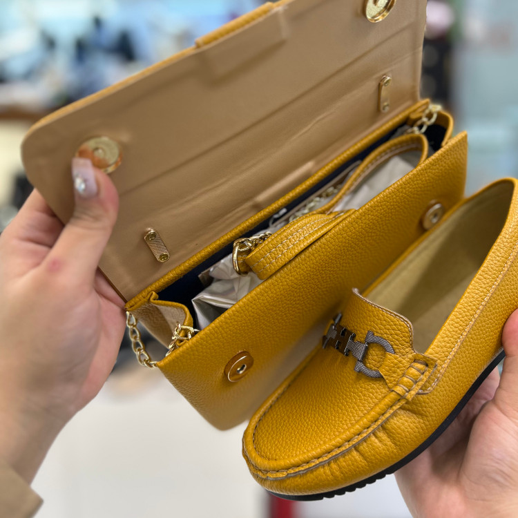 ست کیف و کفش زنانه خردلی