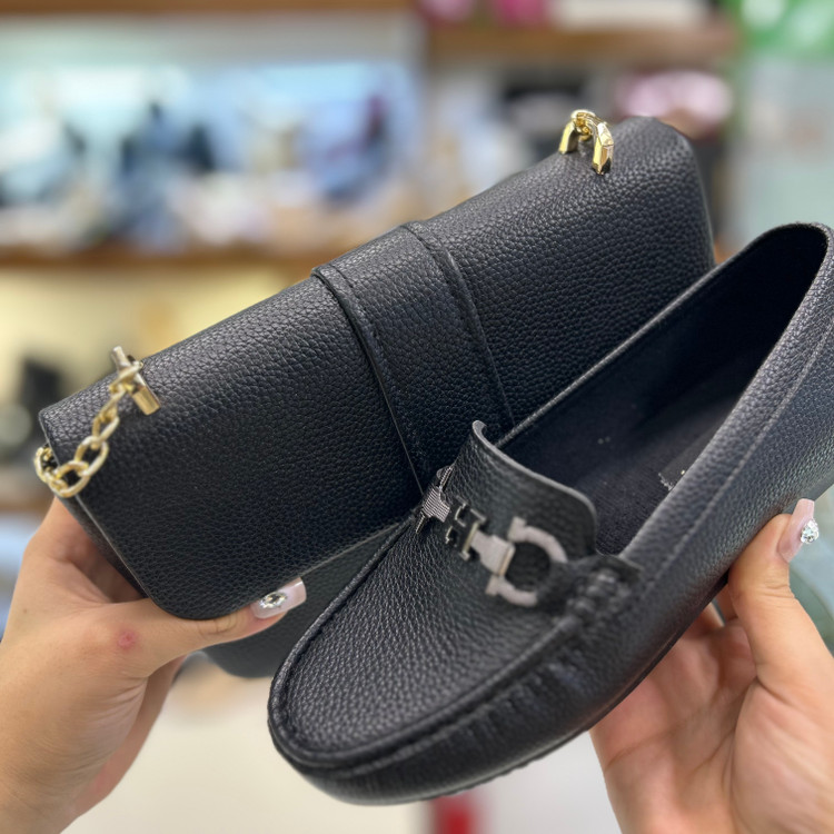 ست کیف و کفش کالج زنانه مشکی طبی