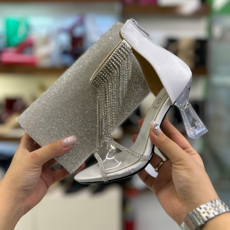 عکس ست کیف و کفش مجلسی زنانه شرشره ای سفید