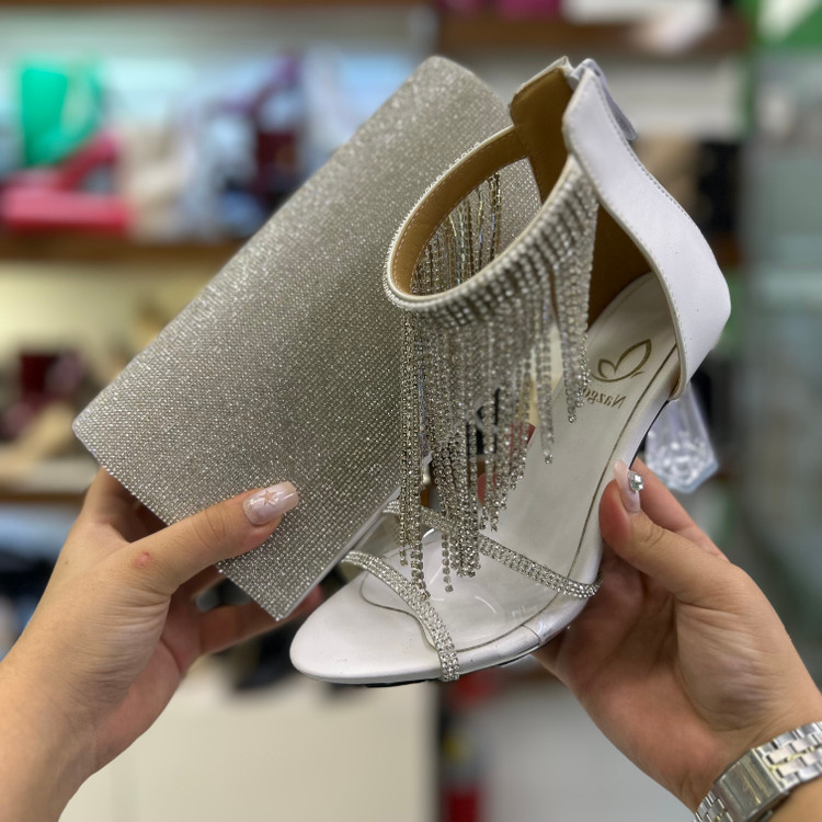 قیمت ست کیف و کفش سفید فول نگین مجلسی زنانه