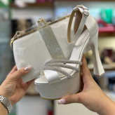 خرید ست کیف و کفش پاشنه ۱۵ سانتی مجلسی سفید عروس