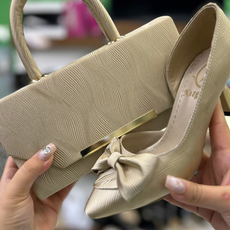 عکس و قیمت ست کیف و کفش مجلسی پاپیونی کرم