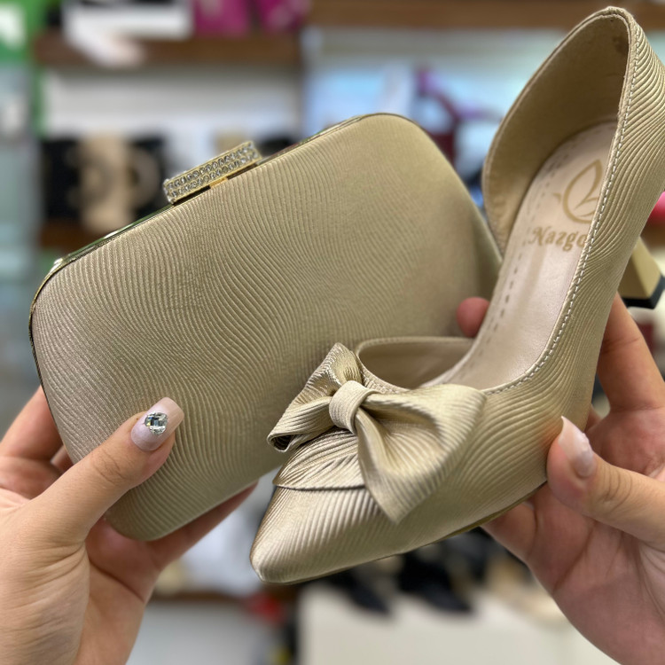 عکس و قیمت ست کیف و کفش مجلسی پاپیونی کرم