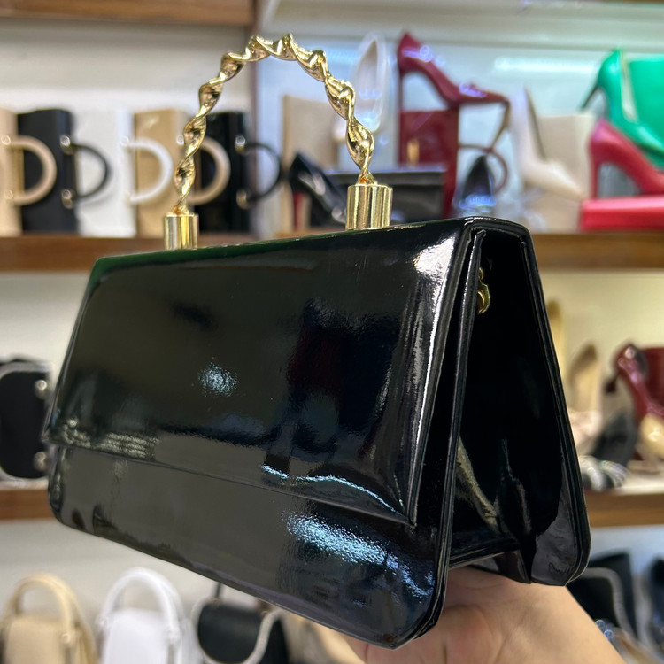 قیمت و عکس کیف زنانه مشکی ورنی دسته دار