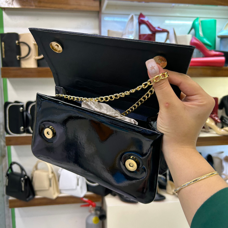 عکس و خرید کیف زنانه مشکی ورنی دسته دار