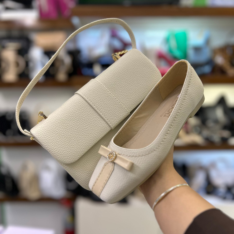 خرید ست کیف و کفش کالج زنانه پاپیونی دیور کرم