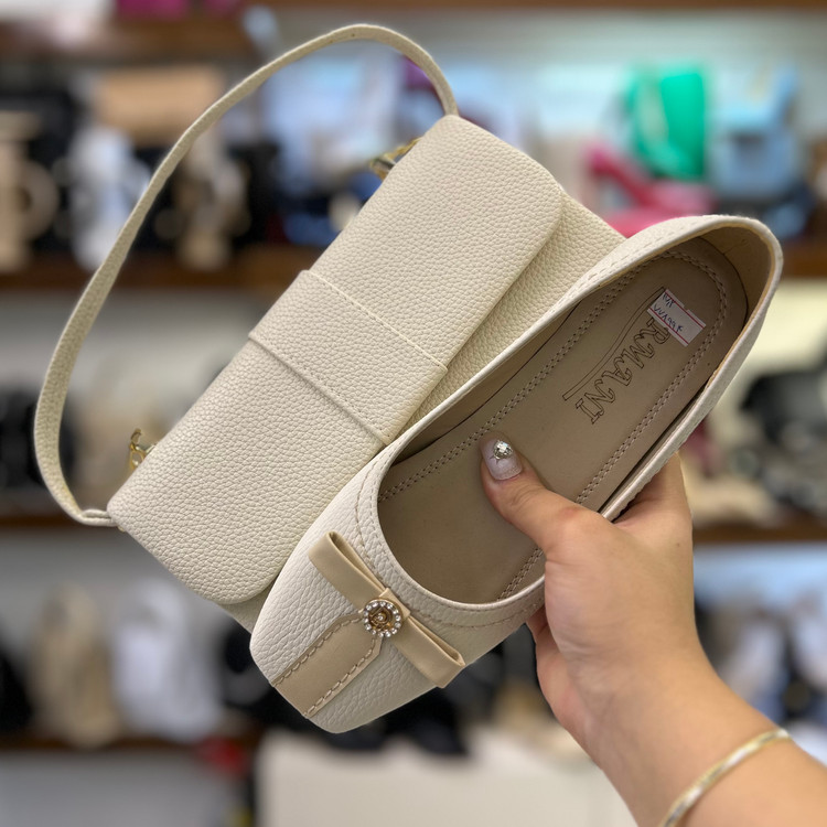 عکس و قیمت ست کیف و کفش کالج زنانه پاپیونی دیور کرم