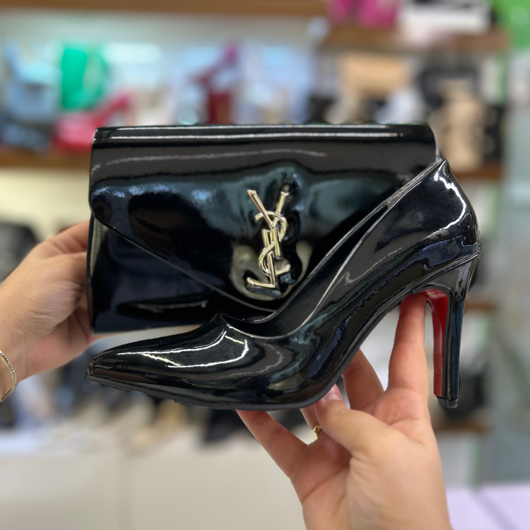 خرید و قیمت عکس ست کیف و کفش مجلسی ورنی زنانه ysl ایو سن لوران