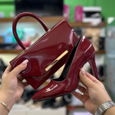 خرید ست کیف و کفش مجلسی زنانه زرشکی قالب ترک