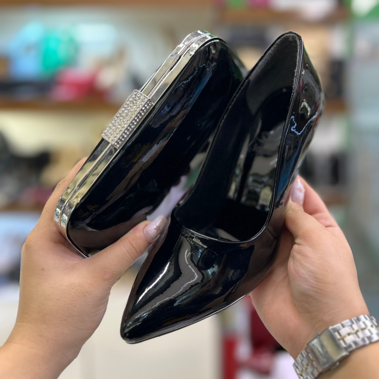 قیمت و عکس ست کیف و کفش زنانه مجلسی قالب ترک ورنی مشکی