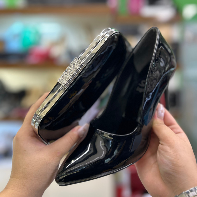 خرید و عکس ست کیف و کفش زنانه مجلسی قالب ترک ورنی مشکی