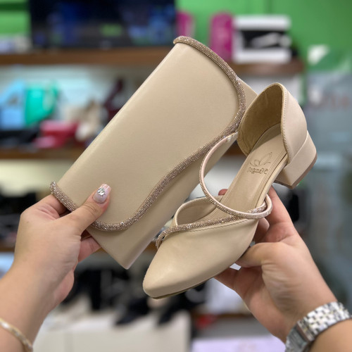 خرید ست کیف و کفش مجلسی زنانه کرم پاشنه ۳ سانت