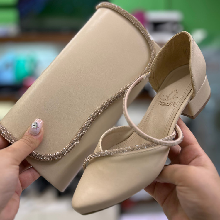 قیمت ست کیف و کفش مجلسی زنانه کرم پاشنه ۳ سانت