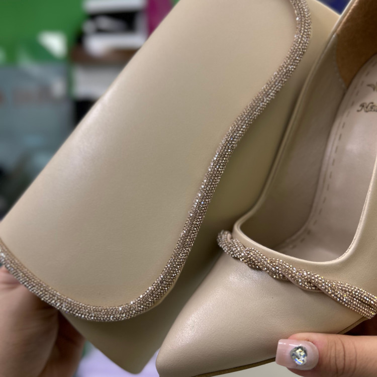 خرید و قیمت ست کیف و کفش زنانه مجلسی پاشنه میخی نگین دار کرم