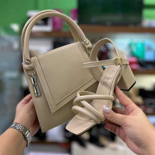 خرید ست کیف و کفش صندل جلو باز زنانه کرم