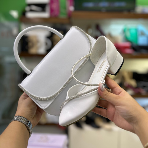 خرید ست کیف و کفش مجلسی سفید عروس پاشنه ۳ سانت