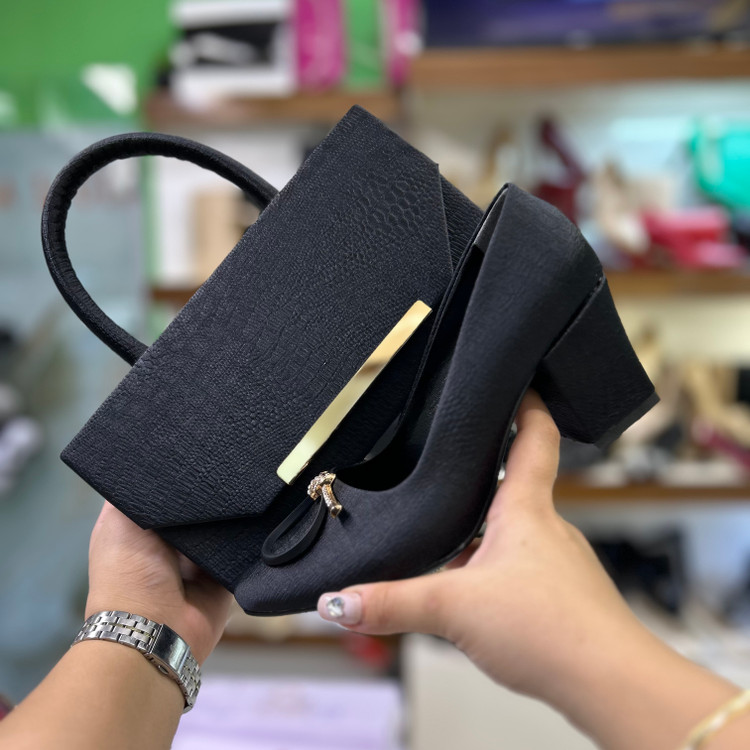 عکس و قیمت ست کیف و کفش زنانه پاشنه پهن مجلسی ساتن چروک