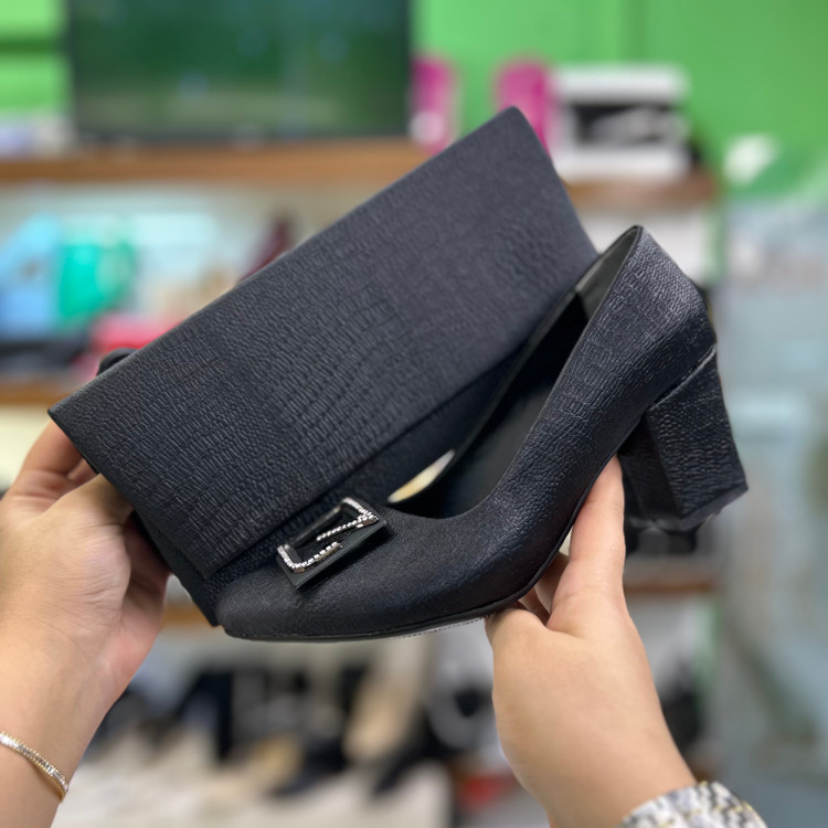 عکس و قیمت ست کیف و کفش زنانه پاشنه پهن مجلسی ساتن چروک