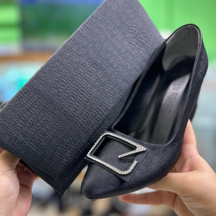 عکس ست کیف و کفش زنانه پاشنه پهن مجلسی ساتن چروک