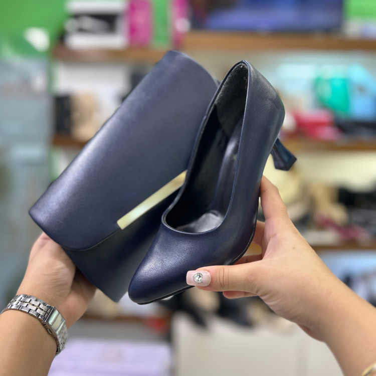 خرید ست کیف و کفش سورمه ای زنانه پاشنه دار مجلسی