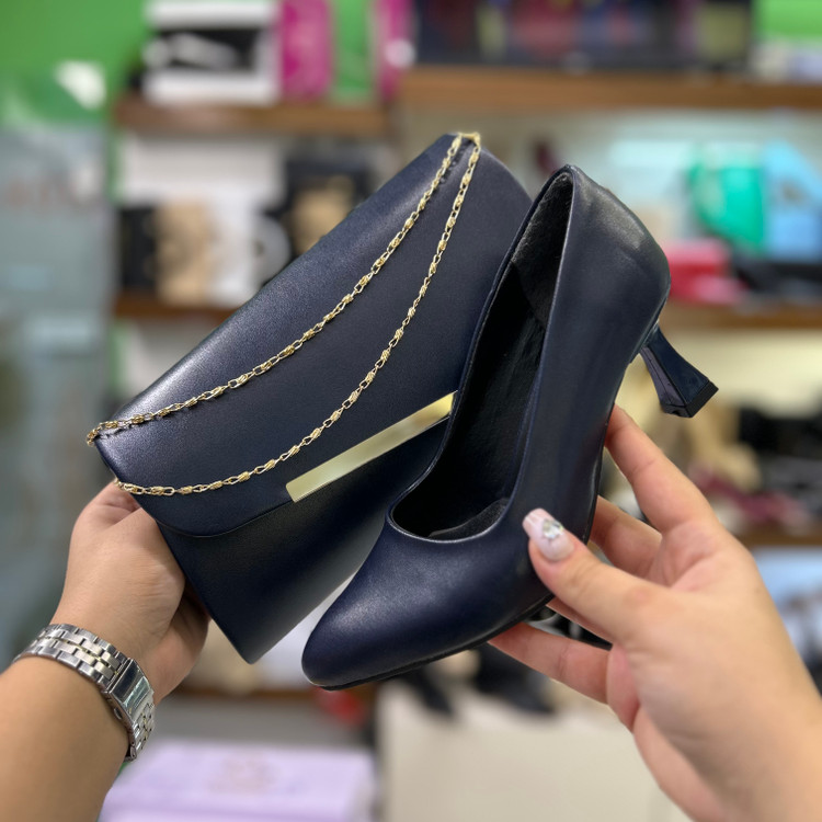 قیمت ست کیف و کفش سورمه ای زنانه پاشنه دار