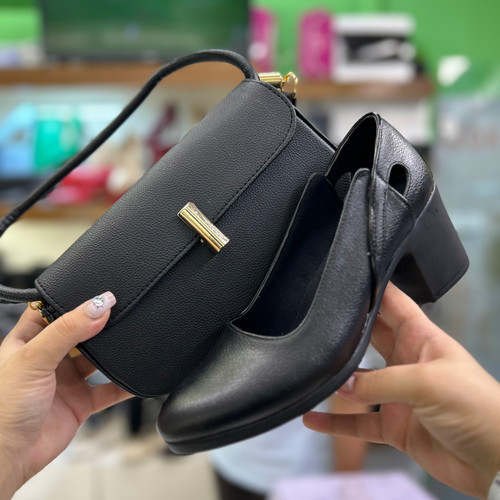 خرید ست کیف و کفش زنانه خانومی پاشنه پیو مشکی