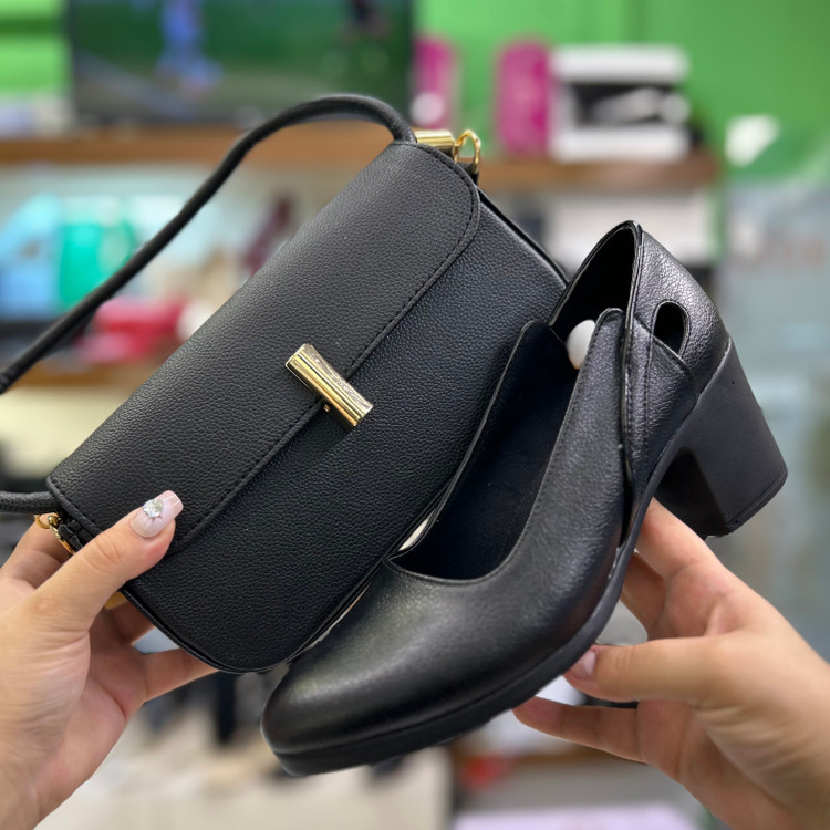 عکس و قیمت ست کیف و کفش زنانه خانومی پاشنه پیو مشکی