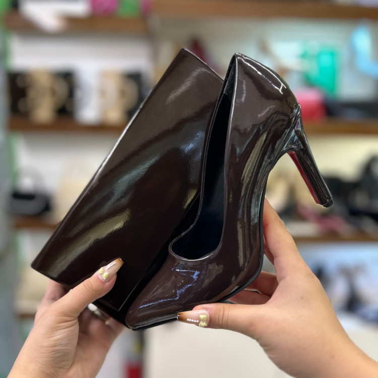 قیمت ست کیف و کفش زنانه مجلسی قهوه ای قالب ترک لوبوتین ورنی