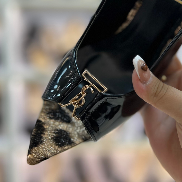 کفش پاشنه دار زنانه شیک پشت باز ysl ایو سن لوران پلنگی