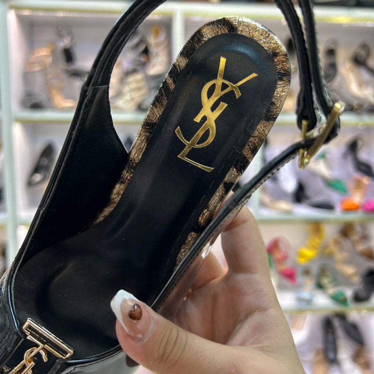 کفش پاشنه دار زنانه شیک پشت باز ysl ایو سن لوران پلنگی